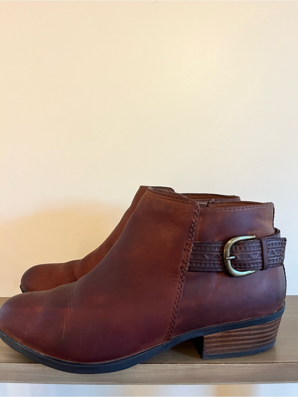 Clarks Brown Leather Ankle Booties with Buckle Strap